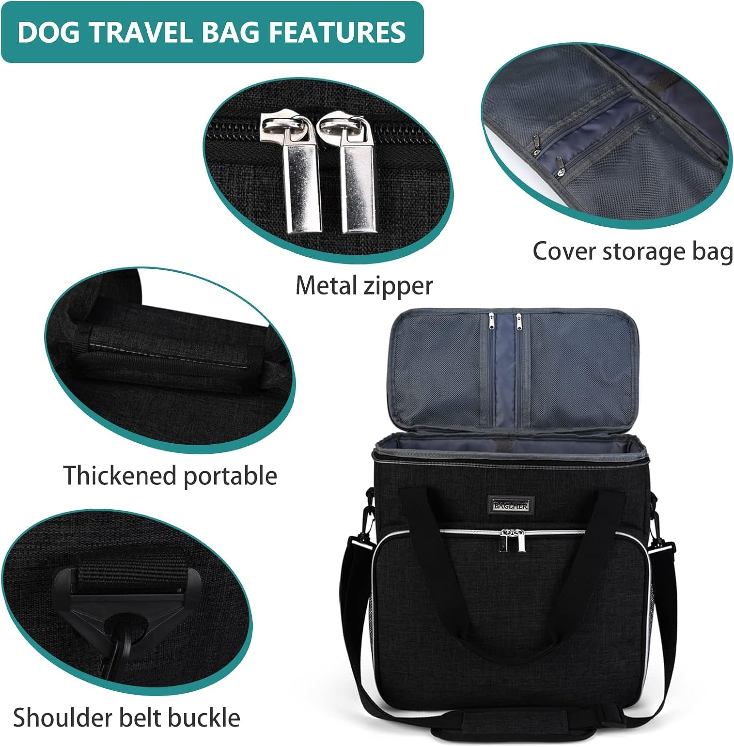 Pet Travel Bag , with 2 Pet Food Containers and 2 Collapsible Silicone Bowls