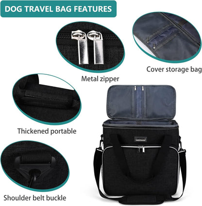 Pet Travel Bag , with 2 Pet Food Containers and 2 Collapsible Silicone Bowls