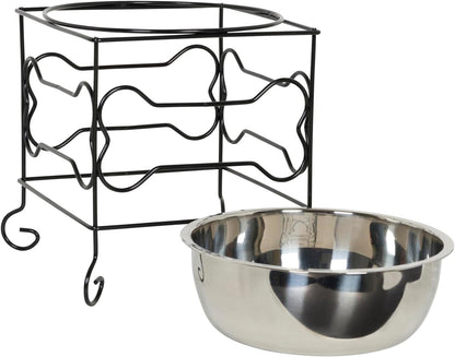 Elevated Stainless Steel Dog & Cat Bowl with Black Wrought Iron Stand