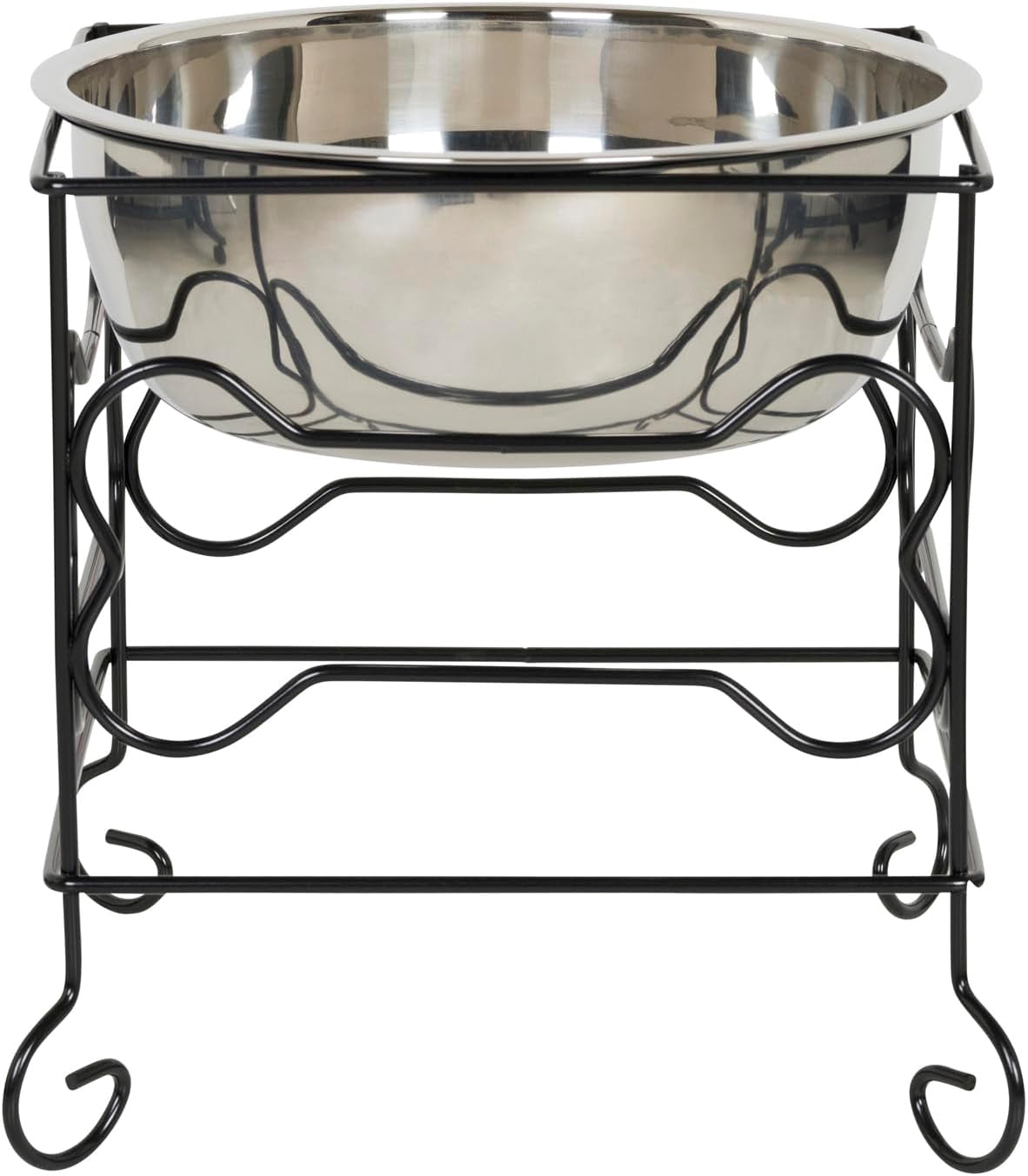 Elevated Stainless Steel Dog & Cat Bowl with Black Wrought Iron Stand