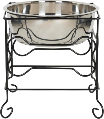 Elevated Stainless Steel Dog & Cat Bowl with Black Wrought Iron Stand
