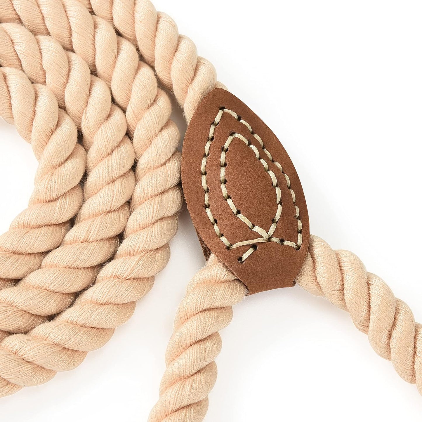 Braided Cotton Rope Leash with Leather Tip - Heavy Duty Metal Clasp, 6FT, 1/2" Thick for Small Medium Large Dogs