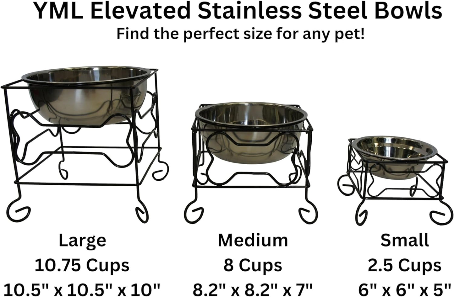 Elevated Stainless Steel Dog & Cat Bowl with Black Wrought Iron Stand