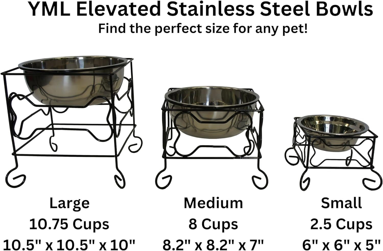 Elevated Stainless Steel Dog & Cat Bowl with Black Wrought Iron Stand