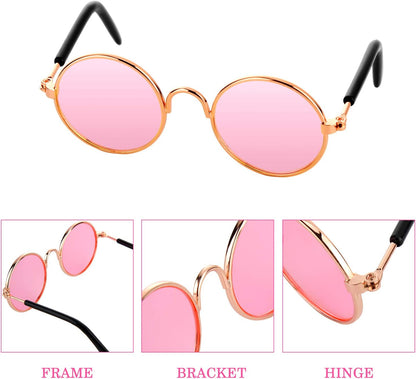 10 Pieces Cat Dog Sunglasses Funny Pet Glasses round Metal Small Classic Retro Sunglasses Pet Hippie Cute Dog Cat Cosplay Party Costume Photo Props Cosplay Glasses(Mixed Color)