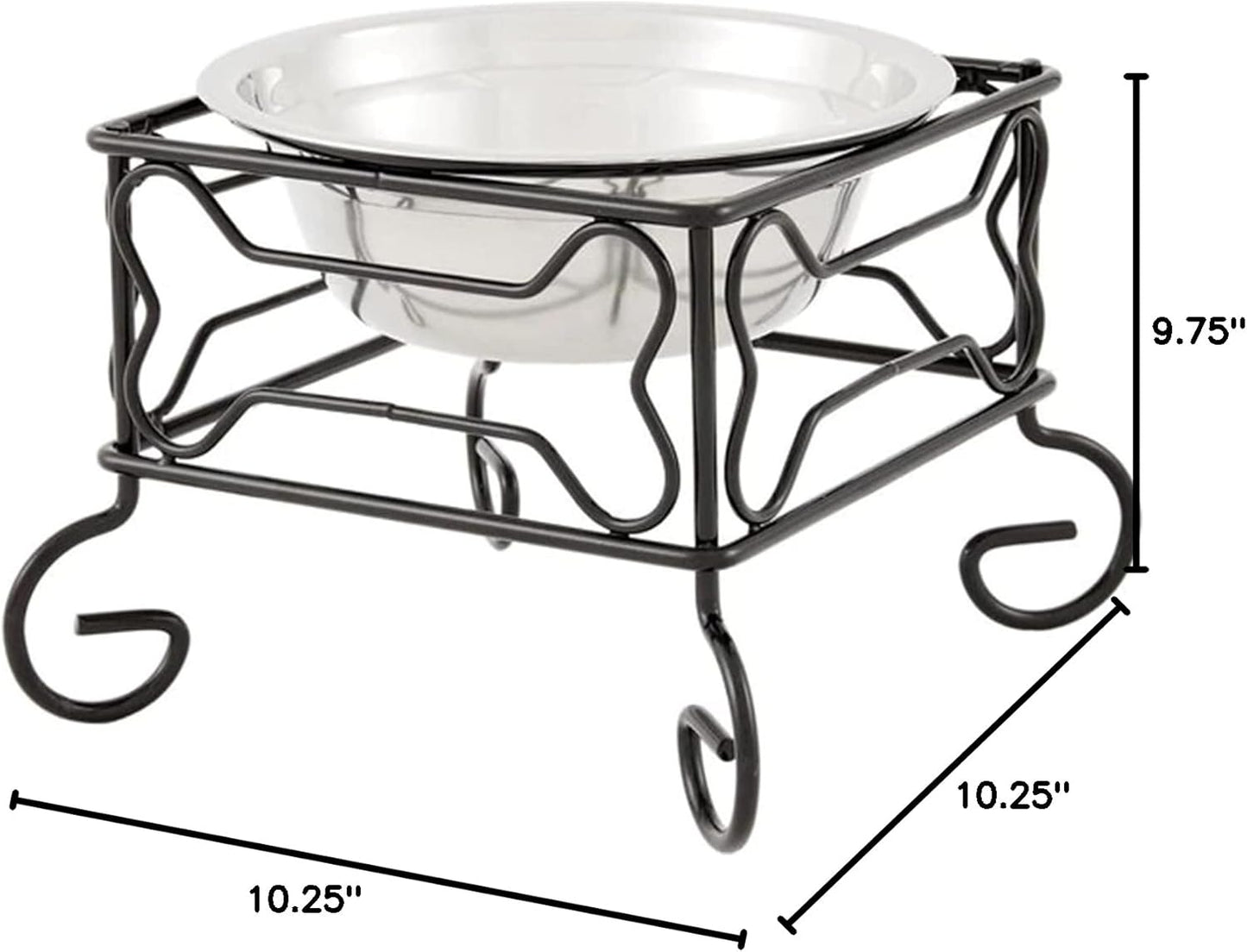 Elevated Stainless Steel Dog & Cat Bowl with Black Wrought Iron Stand