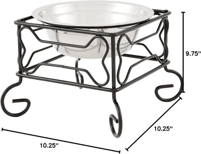 Elevated Stainless Steel Dog & Cat Bowl with Black Wrought Iron Stand