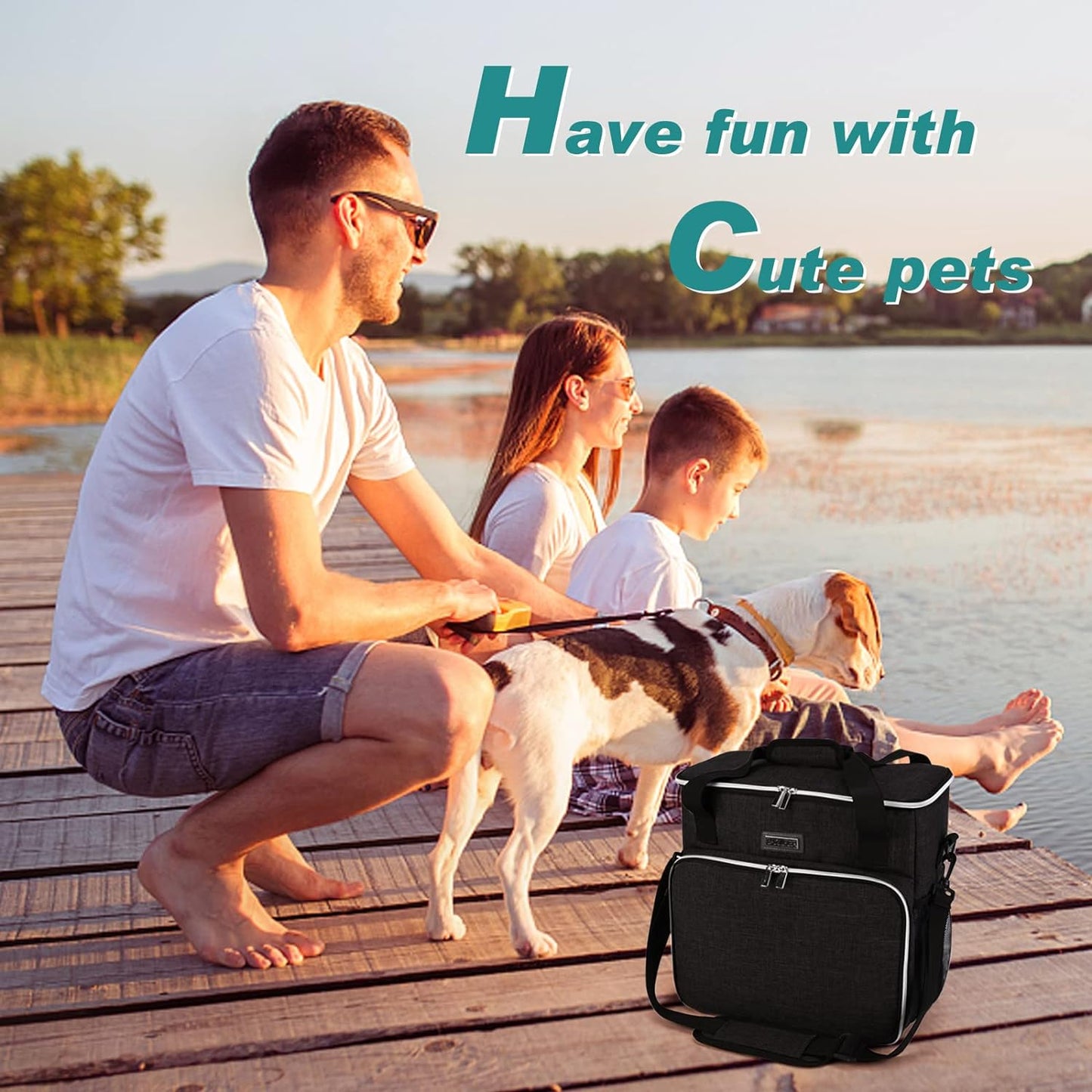 Pet Travel Bag , with 2 Pet Food Containers and 2 Collapsible Silicone Bowls