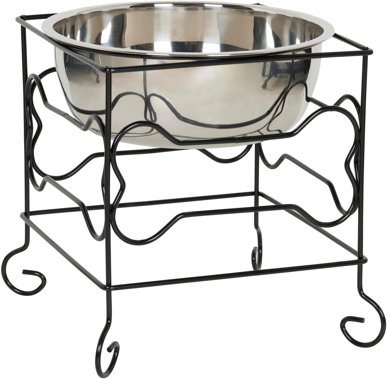 Elevated Stainless Steel Dog & Cat Bowl with Black Wrought Iron Stand