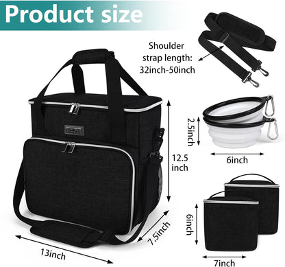 Pet Travel Bag , with 2 Pet Food Containers and 2 Collapsible Silicone Bowls