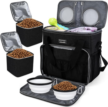 Pet Travel Bag , with 2 Pet Food Containers and 2 Collapsible Silicone Bowls