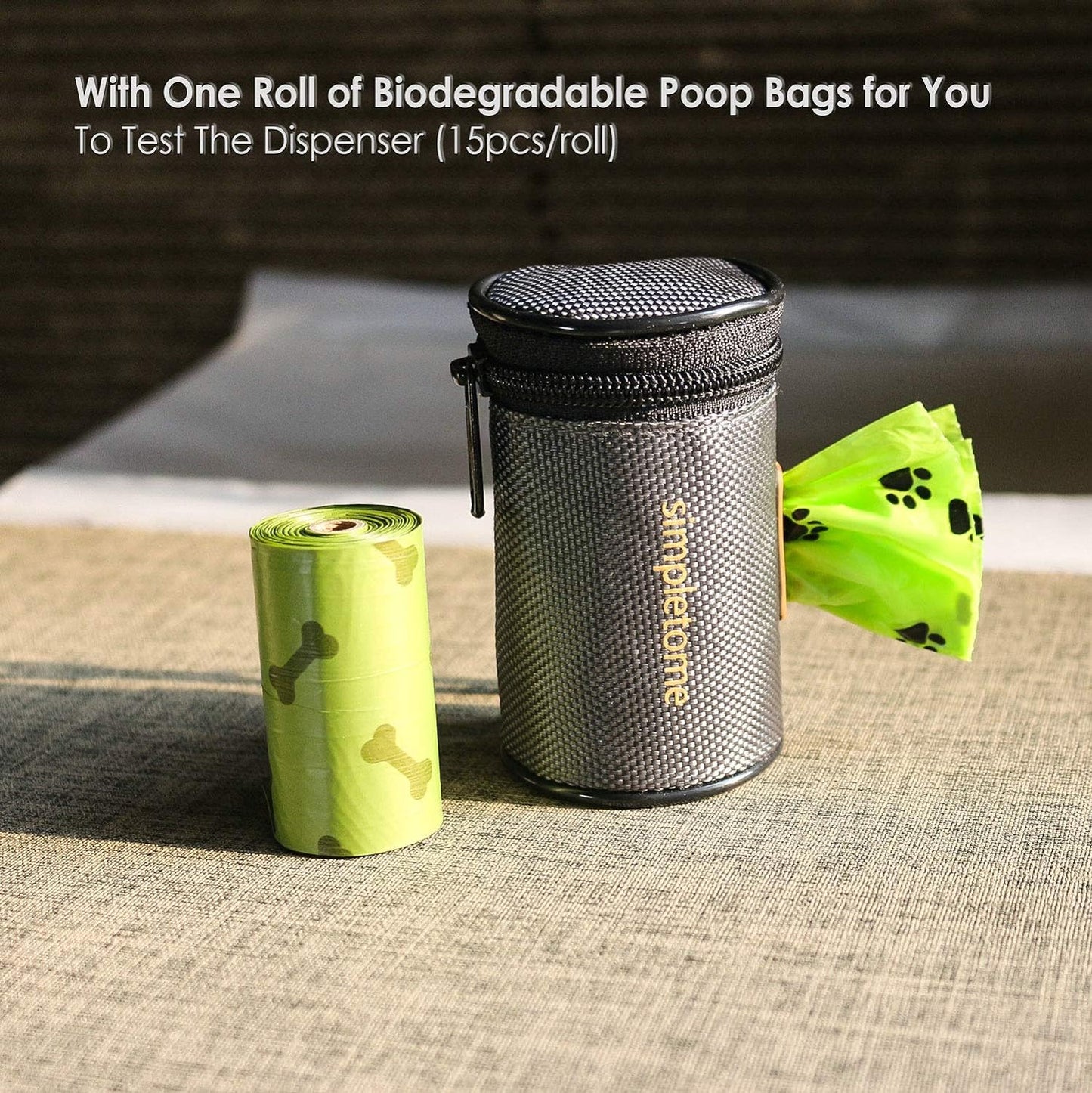1680D Oxford Dog Poop Bag Holder with Clip for Leash or Belt, Dark Gray | with 15Pcs Dog Waste Bags-1 Roll | Smoothly YKK Zipper | Orange Lining | Reinforced Sewing,More Durable | Color Box Package