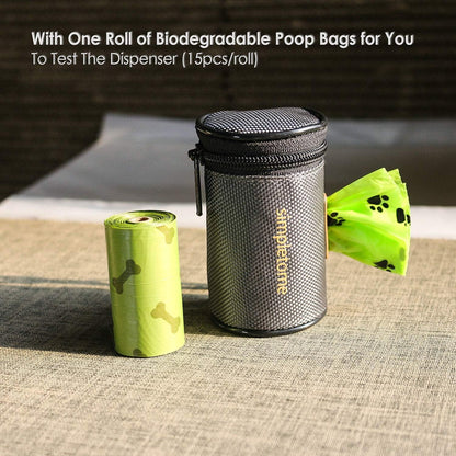 1680D Oxford Dog Poop Bag Holder with Clip for Leash or Belt, Dark Gray | with 15Pcs Dog Waste Bags-1 Roll | Smoothly YKK Zipper | Orange Lining | Reinforced Sewing,More Durable | Color Box Package